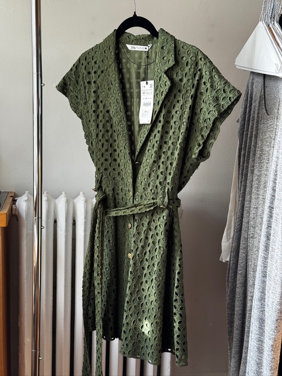 Zara Dresses & Skirts - Zara Olive Green Eyelet Textured Summer Dress